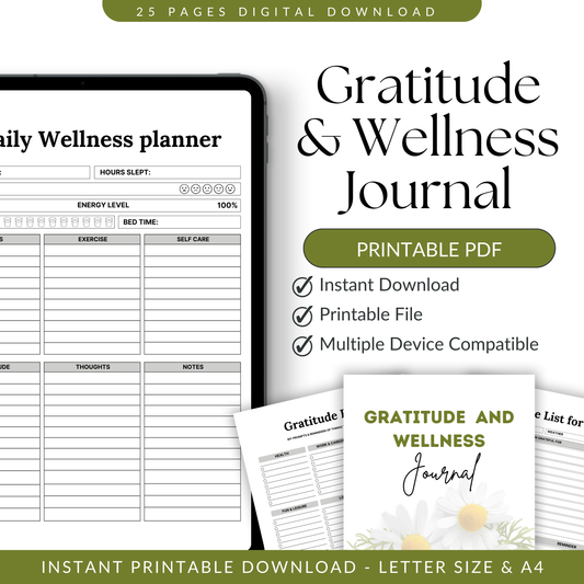 2026 Gratitude & Wellness Journal – Printable Mindfulness Planner