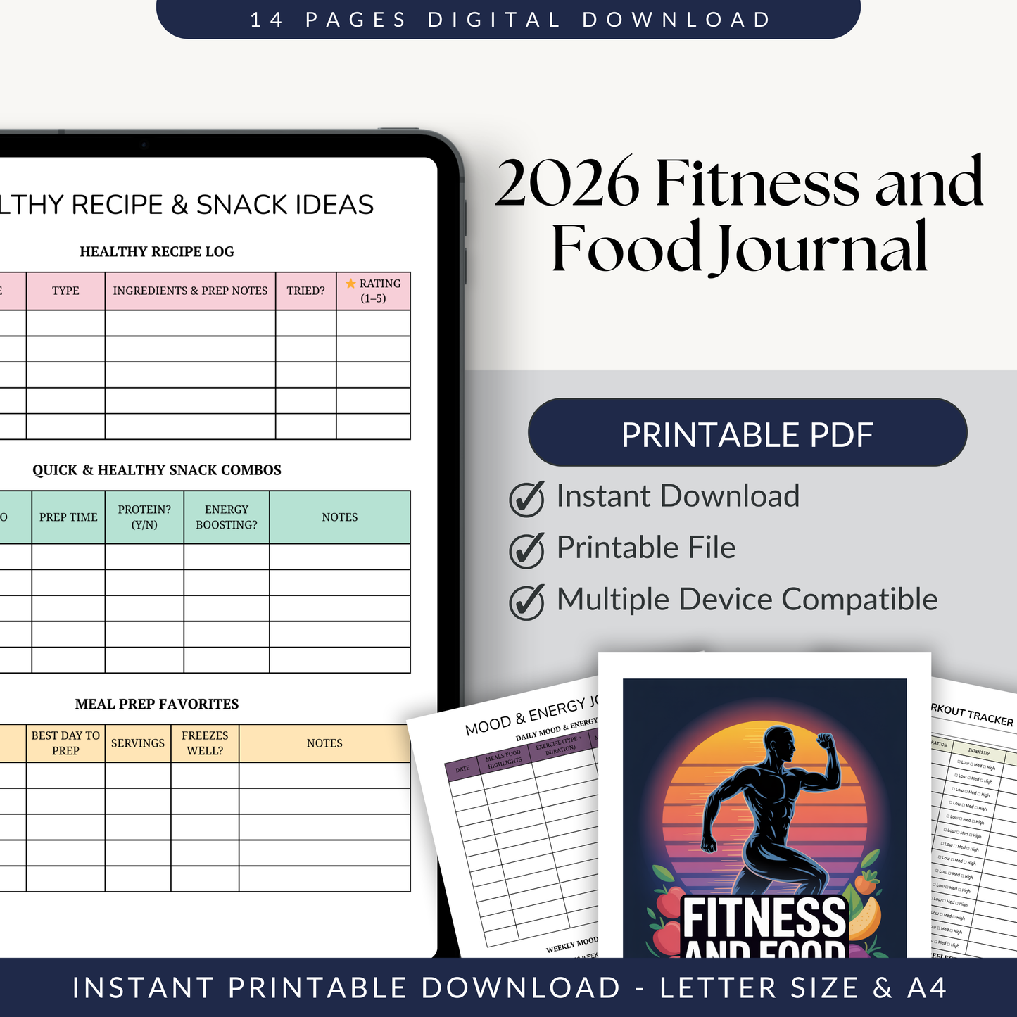 2026 Fitness & Food Journal – Printable Meal & Workout Tracker