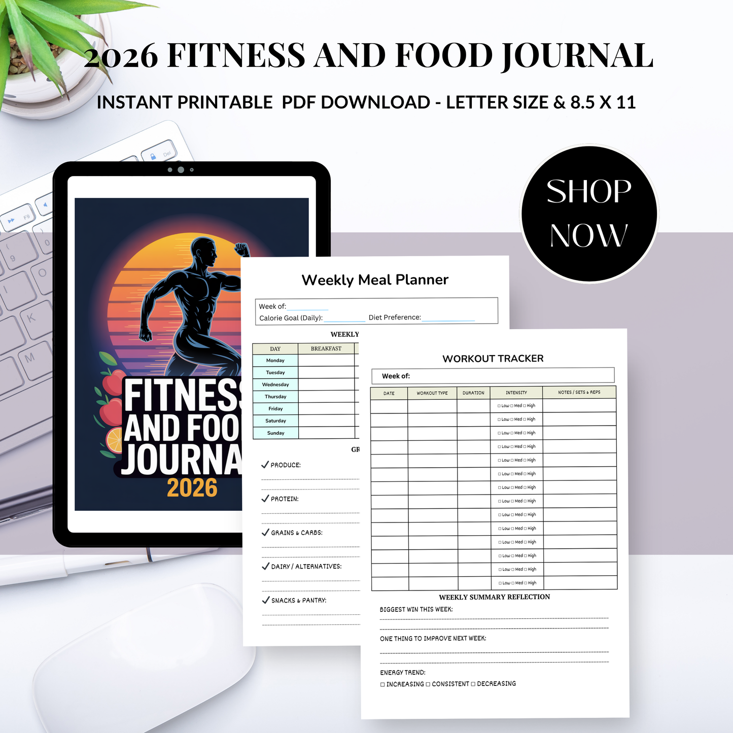 2026 Fitness & Food Journal – Printable Meal & Workout Tracker