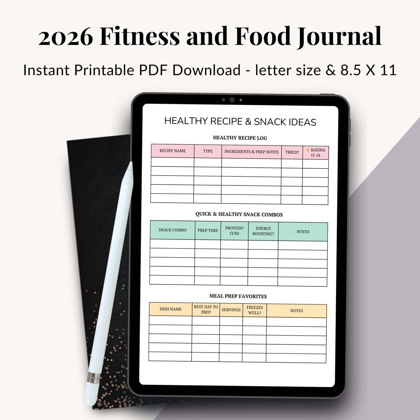 2026 Fitness & Food Journal – Printable Meal & Workout Tracker