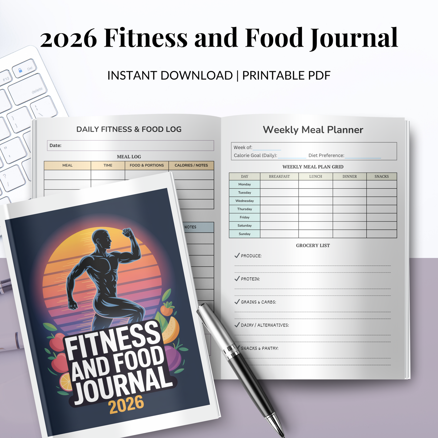 2026 Fitness & Food Journal – Printable Meal & Workout Tracker