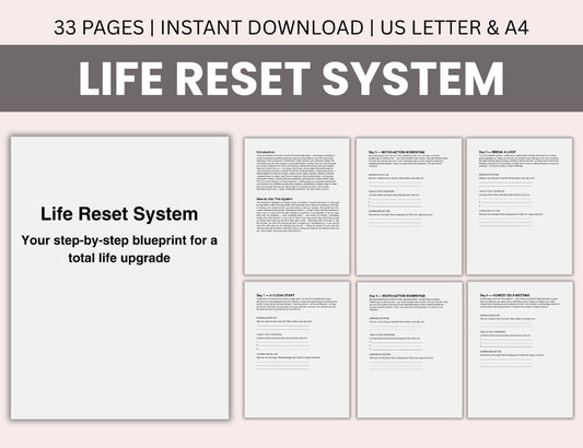 Life Reset System document set with title and description on a light pink background